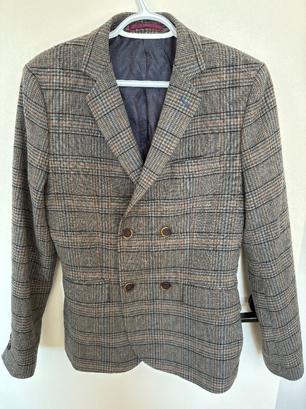 RW&CO Classic Grey & Beige Double Breasted Plaid Blazer
